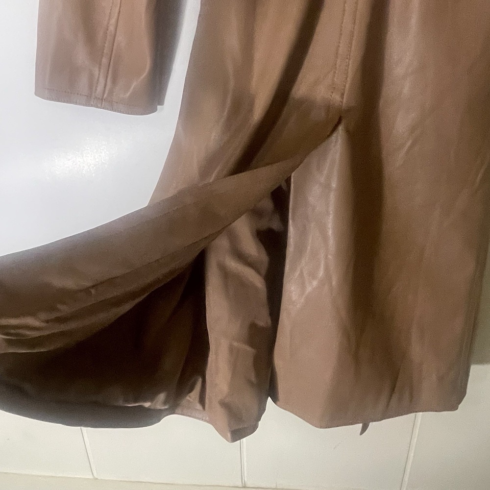 Ann Taylor Faux Leather Wrap Coat Tan XXL Belted Jacket Women Plus NWT - Picture 3 of 6